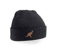 Kangaroo Embroidery Beanie Hat | Kids Animal Winter Cap | Unisex Soft Knit Headwear Navy