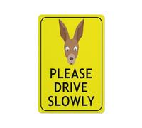 Kangaroo Face Please Drive Slowly Bright Yellow Sign Sign, 8 X 12 Grade Reflective Sheeting Rust Free Aluminum, Weather Resistant, Waterproof, Easy To Mount