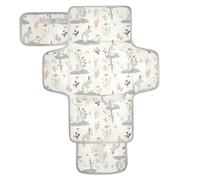 Kangaroo Floral Print Cloud White Denim Reusable Changing Table pad with Tissue Pocket Waterproof Changing pad with Built-in Pillow