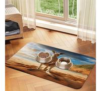 Kangaroo on The Beach Pet Food Mat 17.2x11.81in Absorbent Non-Slip PU Leather Feeding Mat for Dogs Cats Rubber Bottom Fast Drying Rollable Pet Bowl Placemat