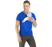 Kangaroo Shirt for Dad and Baby, Men's Stretchy Casual Big Pocket T-Shirt Short-Sleeved for Carry a Baby Blue