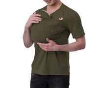 Kangaroo Shirt for Dad and Baby, V Neck Short Sleeve Kangaroo T Shirt, Slim Tee Versatile Use Convenient Pockets T-Shirt (Green #Man,L)