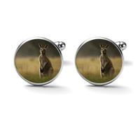 Kangaroo Standing on The Grass Alloy Cufflinks for Men 17mm 20mm Shirt Cuff Links for Wedding Business Formal Dress Father's Day Birthday Gift for Him