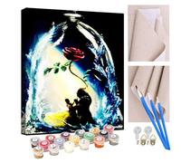 KANGBAWA DIY Paint by Numbers Beauty and The Beast Rose in a Crystal Bottle with Paint Brushes and Acrylic Painting Kit 16x20 Inch for Kids and Adults Beginner Gifts