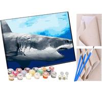 KANGBAWA DIY Paint by Numbers Great White Shark with Paint Brushes and Acrylic Painting Kit 16x20 Inch for Kids and Adults Beginner Gifts