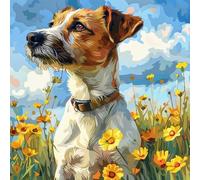 KANGBAWA DIY Paint by Numbers Jack Russell in The Flowers (15) with Paint Brushes and Acrylic Painting Kit 16x20 Inch for Kids and Adults Beginner Gifts