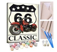 KANGBAWA Paint by Number for Adults Beginner Canvas Vintage Classic Motorcycle Route 66 Painting by Numbers Kits with 3 Brushes and Acrylic Paint(16X20 Inch)