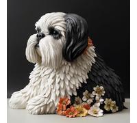 KANGBAWA Paint by Numbers Black and White Shih Tzu Dog Flowers (1) Paint by Numbers Kits for Adults Kids Beginners 40 x 50 cm Adults with Paintbrushes DIY Painting for Home Decoration Without Frame