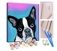 KANGBAWA Paint by Numbers for Adults and Beginner Black and White Dog Boston Terrier Kits On Canvas Without Frame DIY Color Oil Painting Acrylic Paints,Home Wall Decor 40X50CM