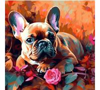 KANGBAWA Paint by Numbers for Adults and Beginner French Bulldog Baby in The Rose (4) Kits On Canvas Without Frame DIY Color Oil Painting Acrylic Paints,Home Wall Decor 40X50CM