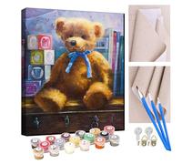 KANGBAWA Paint by Numbers for Adults and Beginner Teddy Bear Kits On Canvas Without Frame DIY Color Oil Painting Acrylic Paints,Home Wall Decor 40X50CM