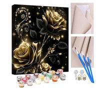 KANGBAWA Paint by Numbers for Adults Black and Gold Rose Flowers (10) 16x20 inch Acrylic Oil Painting Kits for Adults Kids Art Crafts Kit with 3 Brushes on Canvas for Adults Beginner Kids