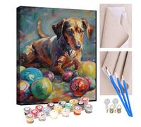 KANGBAWA Paint by Numbers for Adults Colorful Dog Dachshund and Ball DIY Oil Paint by Number Kits on Canvas Adult Paint by Number with Brushes Art Crafts 16"x20"(Frameless)