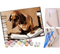 KANGBAWA Paint by Numbers for Adults Dachshund Reading a Book, Dog Art DIY Oil Paint by Number Kits on Canvas Adult Paint by Number with Brushes Art Crafts 16"x20"(Frameless)