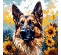 KANGBAWA Paint by Numbers for Adults German Shepherd and Colorful Sunflower (6) DIY Oil Paint by Number Kits on Canvas Adult Paint by Number with Brushes Art Crafts 16"x20"(Frameless)