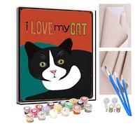 KANGBAWA Paint by Numbers for Adults I Love My cat 16x20 inch Acrylic Oil Painting Kits for Adults Kids Art Crafts Kit with 3 Brushes on Canvas for Adults Beginner Kids