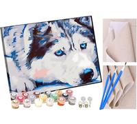 KANGBAWA Paint by Numbers for Adults Siberian Husky Animal Dog DIY Oil Paint by Number Kits on Canvas Adult Paint by Number with Brushes Art Crafts 16"x20"(Frameless)