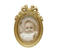 Kangce Vintage Picture Frames 2.5x3.5 Ornate Wallet Size Oval Small Gold Picture Frames for Tabletop and Wall Mount Retro Home Decor Antique Wall Decor with Embossed Bead and Bow