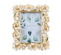 Kangce Vintage Picture Frames 5x7 Antique White and Gold Ornate Flower Picture Frames for Tabletop and Wall Mount Decorative Gallery Wall Art Rustic Home Decor (5x7 inch)
