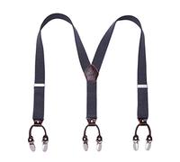 KANGDAI Cowhide Leather Mens Braces for Trousers with Strong Clips Y Style Gift Box Heavy Duty Braces 3.5cm Wide One Size Suspenders Adjustable for Men and Women
