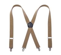 KANGDAI Men's Heavy Duty Braces with 4 Clips Genuine Leather Clips Wide Elastic Straps Braces for Trousers, beige-brown, One Size