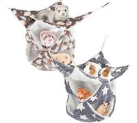 Kangerle 2Pcs 3-Tier Large Ferret Guinea Pig Hammock, Rat, Sugar Glider, Hamster Cage Accessories, Critter Cuddler Triple Fun & Comfort 13.8×13.8in, (Large, Coffee Color Heart & Gray Star)