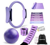KANGFITER Pilates Equipment Kit for Home Workout, Pilates Ring and Ball Set with Adjustable Ankle Wrist Weights, Resistance Bands, Tape Measure, Bag, Pilates Essentials Accessories for Women Yoga