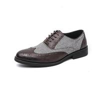Kanggrei Dress Formal Shoes for Men Lace Up Pointed Toe Brogue Embossed Wing tip Two Tone Patchwork Anti-Slip Non Slip Resistant Prom(Brown,6 UK)