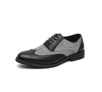 Kanggrei Dress Formal Shoes for Men Lace Up Pointed Toe Brogue Embossed Wing tip Two Tone Patchwork Anti-Slip Non Slip Resistant Prom(Black,9 UK)
