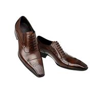 Kanggrei Dress Oxford Formal Shoes for Men Lace Up Cap Toe Brogue Embossed Square Toe PU Leather Rubber Sole(Brown,7 UK)