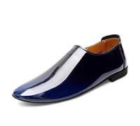 Kanggrei Dress Oxford Formal Shoes For Men Slip On Round Burnished Toe Faux Leather Oxford Shoes(Blue,7.5 UK)