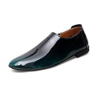 Kanggrei Dress Oxford Formal Shoes For Men Slip On Round Burnished Toe Faux Leather Oxford Shoes(Green,3.5 UK)