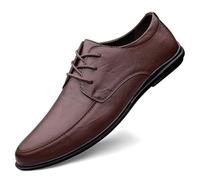 Kanggrei Dress Oxford Shoes for Men Lace Up Round Toe Solid Color Vegan Leather Derby Shoes Resistant Non Slip Low Top Prom(Brown,6 UK)