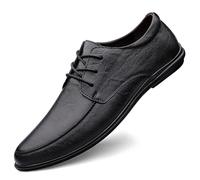 Kanggrei Dress Oxford Shoes for Men Lace Up Round Toe Solid Color Vegan Leather Derby Shoes Resistant Non Slip Low Top Prom(Black,7.5 UK)
