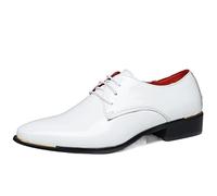 Kanggrei Dress Oxford Shoes for Men Lace Up Shiny Plain Toe Patent Leather Derby Shoes Anti-Slip Slip Resistant Rubber Sole Low Top Block Heel Classic(White,6 UK)