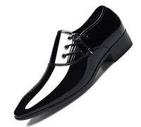 Kanggrei Dress Shoes for Men Lace Up Pointed Toe Shiny PU Leather Wedding Formal Shoes for Men(Black,7.5 UK)