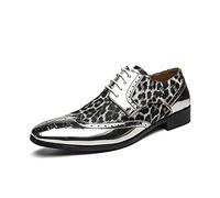 Kanggrei Dress Shoes for Men Two-Tone Patchwork Patent Leather Brogue Embossed Wingtips Formal Shoes for Men (Color : Silver, Size : 7.5 UK)