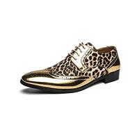 Kanggrei Dress Shoes for Men Two-Tone Patchwork Patent Leather Brogue Embossed Wingtips Formal Shoes for Men (Color : Gold, Size : 7.5 UK)