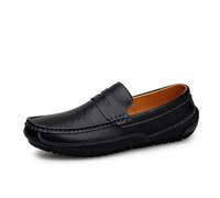 Kanggrei Driving Loafers for Men Square Toe PU Leather Penny Loafers Comfortable Classic Party Slip-on Moccasins(Black,9.5 UK)