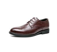 Kanggrei Formal Dress Shoes for Men Lace Up Round Toe Brogue Embossed Wing tip Faux Leather Derby Shoes(Red,7.5 UK)