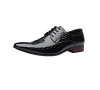 Kanggrei Formal Dress Shoes for Men Pointed Toe Lace Up Derby Shoes Crocodile Embossed PU Leather Low Top Wedding Classic Shoes(Black,9 UK)