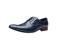 Kanggrei Formal Dress Shoes for Men Pointed Toe Lace Up Derby Shoes Crocodile Embossed PU Leather Low Top Wedding Classic Shoes(Blue,9 UK)