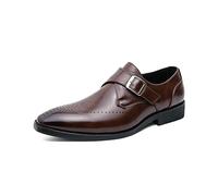 Kanggrei Formal Oxford Shoes for Men Slip On Square Toe PU Leather Burnished Toe Monk Strap Resistant Anti-Slip Low Top Working(Brown,7.5 UK)