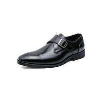 Kanggrei Formal Oxford Shoes for Men Slip On Square Toe PU Leather Burnished Toe Monk Strap Resistant Anti-Slip Low Top Working(Black,9.5 UK)