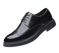 Kanggrei Formal Shoes Dress Oxford for Men Lace Up Derby Shoes Burnished Toe Wing tip Prom(Black,9 UK)