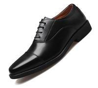 Kanggrei Formal Shoes Dress Oxford for Men Lace Up Round Toe PU Leather Solid Color Oxford Shoes Prom(10 UK) Black