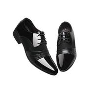 Kanggrei Formal Shoes Dress Oxford for Men Lace Up Round Toe Shiny Leather Business(Black,7.5 UK)