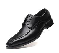 Kanggrei Formal Shoes for Men Lace Up Bike Toe Derby Shoes Burnished Toe PU Leather Business Dress Shoes(Black,10 UK)