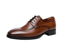 Kanggrei Formal Shoes for Men Lace Up Bike Toe Vegan Leather Derby Shoes(Brown,6 UK)
