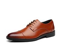 Kanggrei Formal Shoes for Men Lace Up Cap Toe Black Burnished Toe PU Leather Dress Shoes for Men(Yellow,9.5 UK)